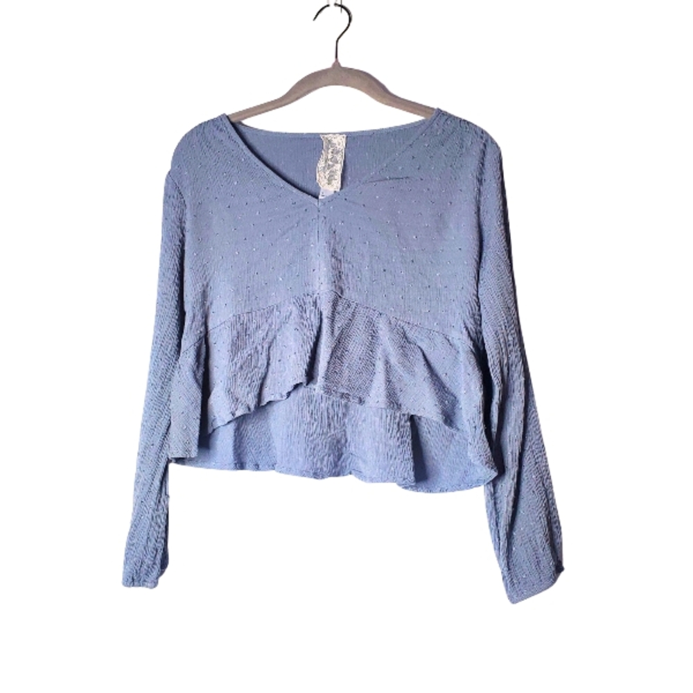 Sadie & Sage Blue Gray Boho Crop Top Blouse